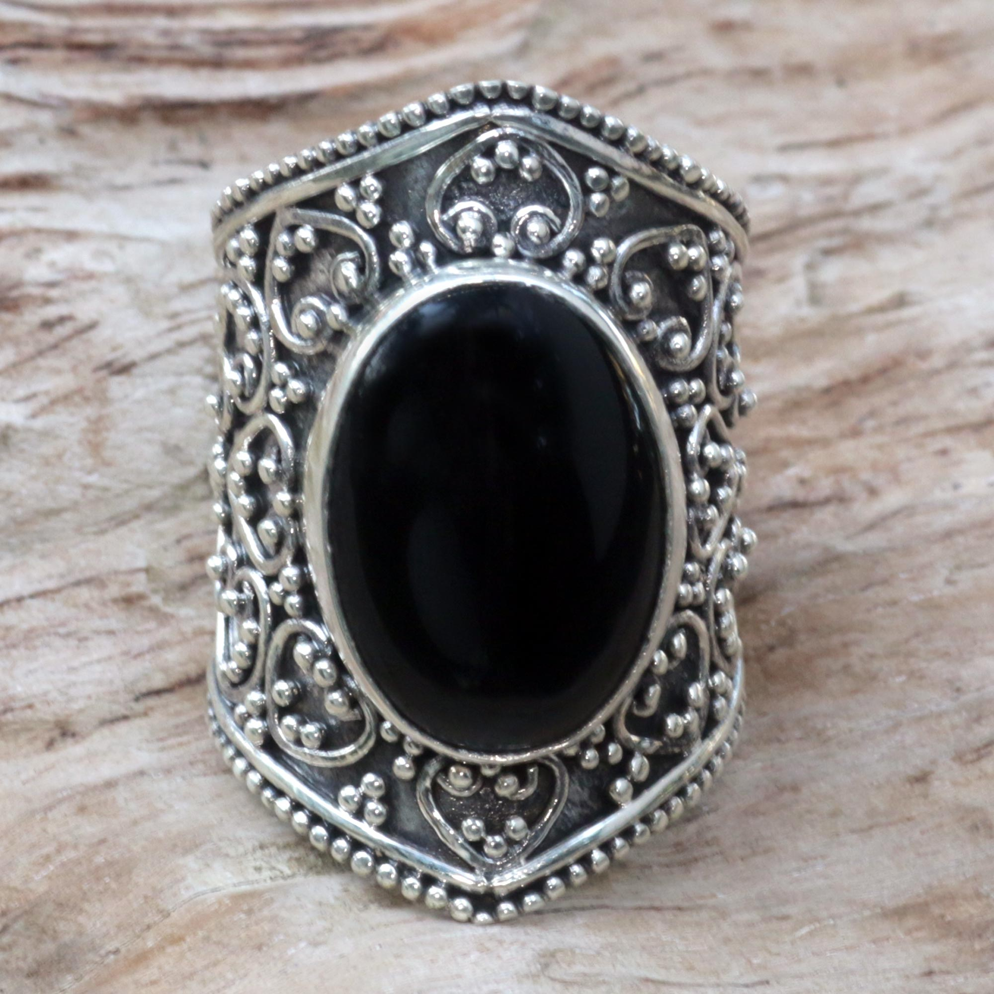 Hand Made Sterling Silver and Onyx Ring from Indonesia - Moonlight in ...