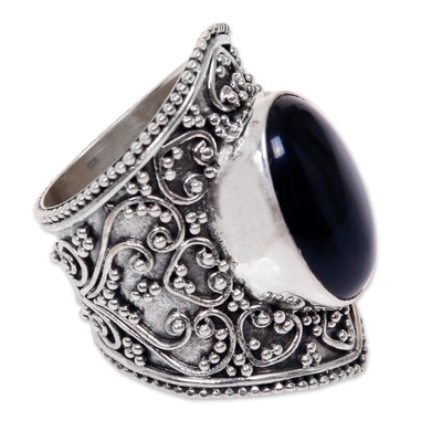 Onyx-Ring - Handgefertigter Ring aus Sterlingsilber und Onyx aus Indonesien
