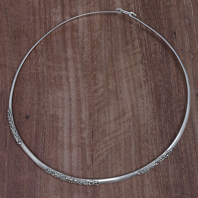 Gold accent sterling silver collar necklace, 'Swirling Vines' - Sterling Silver Gold Accent Collar Necklace from Indonesia