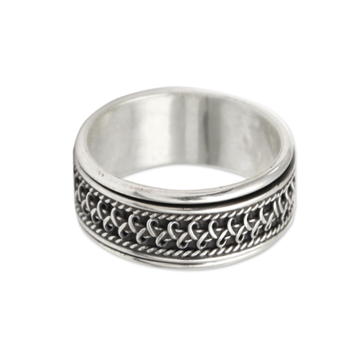 Sterling silver meditation spinner ring, 'Dragon Scale' - Hand Made Sterling Silver Balinese Meditation Spinner Ring