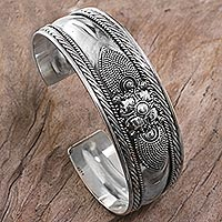 Sterling silver cuff bracelet, 'Elegant Blossom'