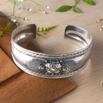 Sterling silver cuff bracelet, 'Elegant Blossom' - Sterling Silver Flower Cuff Bracelet Handmade in Indonesia