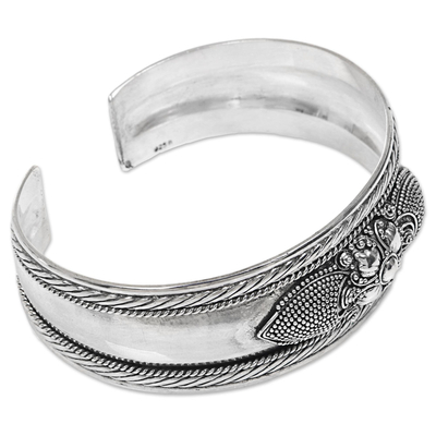 Sterling silver cuff bracelet, 'Elegant Blossom' - Sterling Silver Flower Cuff Bracelet Handmade in Indonesia