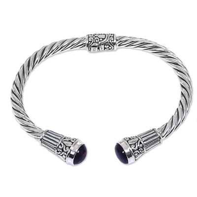 Amethyst and sterling silver cuff bracelet, 'Torchlight' - Hand Crafted Amethyst and Sterling Silver Cuff Bracelet