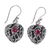 Garnet dangle earrings, 'Heart in the Forest' - Sterling Silver Heart Earrings with Passionate Red Garnets thumbail