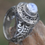 Rainbow moonstone cocktail ring, 'Ocean Moon' - Handcrafted Rainbow Moonstone Gem Sterling Silver Ring (image 2) thumbail
