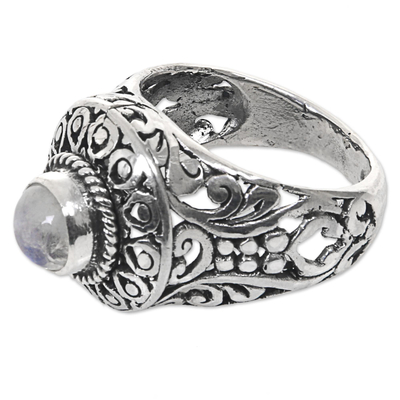 Rainbow moonstone cocktail ring, 'Ocean Moon' - Handcrafted Rainbow Moonstone Gem Sterling Silver Ring