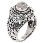 Rainbow moonstone cocktail ring, 'Ocean Moon' - Handcrafted Rainbow Moonstone Gem Sterling Silver Ring