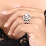 Rainbow moonstone cocktail ring, 'Ocean Moon' - Handcrafted Rainbow Moonstone Gem Sterling Silver Ring