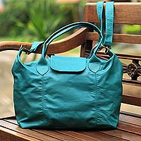 Leather shoulder bag, 'Caribbean Blue' - Handmade Caribbean Blue Leather Shoulder Bag for Women