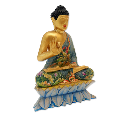 Holzskulptur, „Vitarka Mudra Buddha“ – handgeschnitzte Holzskulptur von Buddha Mudra aus Indonesien