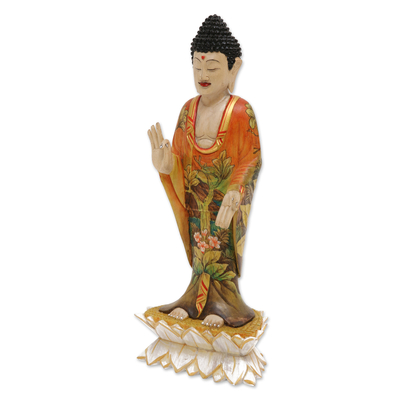 estatuilla de madera - Estatuilla de Buda Balinesa de Madera Pintada y Tallada a Mano