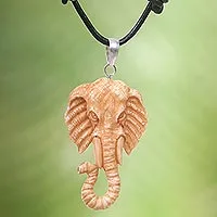 Bone and leather pendant necklace, 'Spirit of the Elephant'