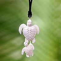 Featured review for Bone and leather pendant necklace, Swimming with Mother