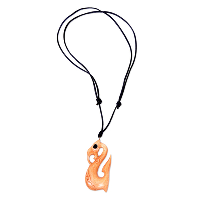 Abstract Bone Pendant Necklace with Leather Cord from Bali
