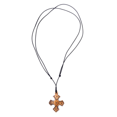 Cross Bone Pendant Necklace with Leather Cord from Bali