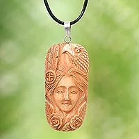 Bone pendant necklace, 'Lady of the Woods' - Carved Bone Pendant Necklace with Eagle Made in Indonesia