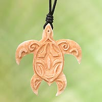 Bone pendant necklace, 'Gliding Turtle'
