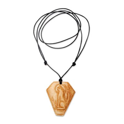 Fair Trade Carved Bone Coyote Pendant Necklace