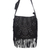 Leather shoulder bag, 'Black Java Stars' - Handmade Fringed Black Leather Shoulder Bag from Bali thumbail