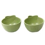 Small ceramic bowls, 'Green Banana Leaves' (pair) - Hand Made Green Ceramic Bowls (Pair) from Indonesia