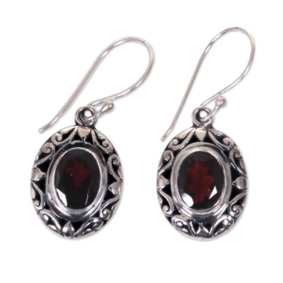 Garnet dangle earrings, 'Petite Perfection' - Handcrafted Garnet and Sterling Silver Dangle Earrings