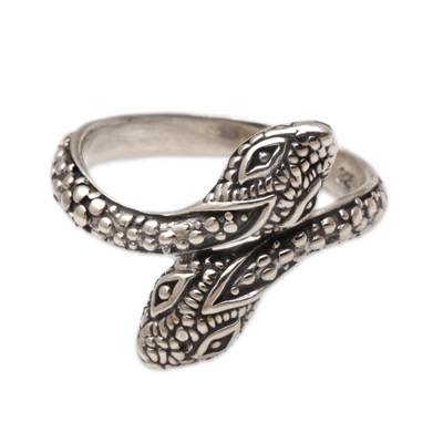 Sterling silver wrap ring, 'Infinity Snakes' - Hand Made Sterling Silver Snake Wrap Ring from Indonesia