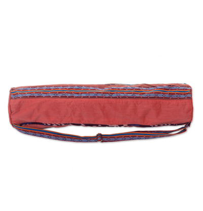 Cotton yoga mat bag, 'Troso Dawn' - Hand Woven Cotton Lined Yoga Bag with One Inner Pocket
