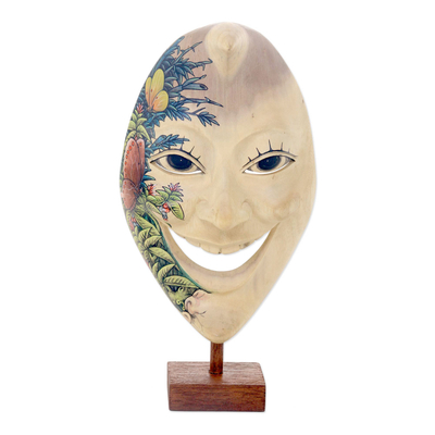 Artisan Crafted Hand Painted Moon Mask and Stand from Bali