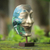 Wood mask, 'Blissful Smile' - Hand Carved and Painted Modern Balinese Mask and Stand (image 2) thumbail