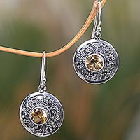 Citrine dangle earrings, 'Balinese Aura'