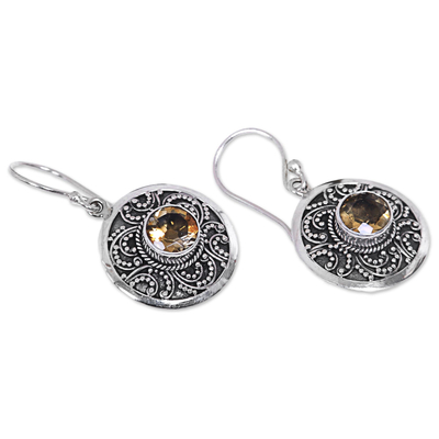 Citrine dangle earrings, 'Balinese Aura' - Sterling Silver Fair Trade Citrine Earrings from Bali