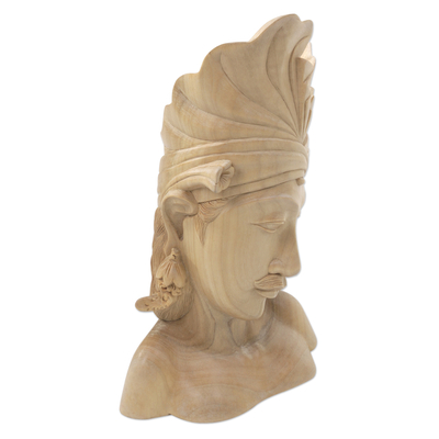 Wood sculpture, 'Handsome Balinese Man' - Hand Carved Wood Sculpture Bust of Man from Indonesia