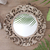 Wood wall mirror, 'Balinese Garden' - Engraved Floral Motif Whitewash Round Wood Mirror