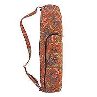 Cotton yoga mat bag, 'Tiga Negeri' - Batik Flowers on Cotton Yoga Mat Bag Artisan Crafted