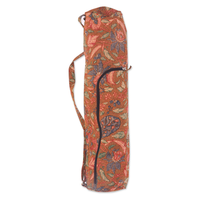 Bolsa para esterilla de yoga de algodón - Flores batik en bolsa de esterilla de yoga de algodón hecha a mano artesanalmente