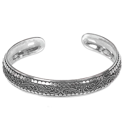 Sterling silver cuff bracelet, 'Night Swirl' - Indonesian Sterling Silver Cuff Bracelet with Swirl Pattern