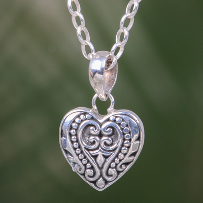 Sterling silver pendant necklace, 'Sweetheart Romance' - Indonesian Style Handcrafted Sterling Silver Heart Necklace