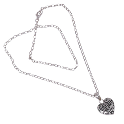 Collar colgante de plata esterlina - Collar de corazón de plata esterlina hecho a mano de estilo indonesio
