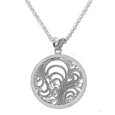 Sterling silver pendant necklace, 'Waving Vines' - Sterling Silver Openwork Pendant Necklace from Indonesia