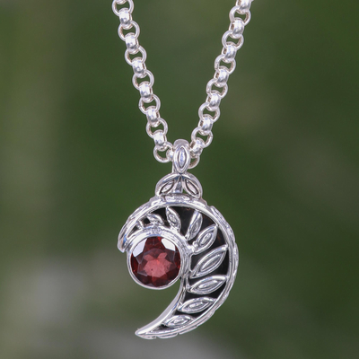 Garnet Bezel Pendant Necklace in Sterling Silver | Ruby & Oscar
