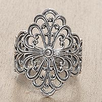 Sterling silver cocktail ring, 'Flower Crown' - Hand Crafted Indonesian Sterling Silver Ring