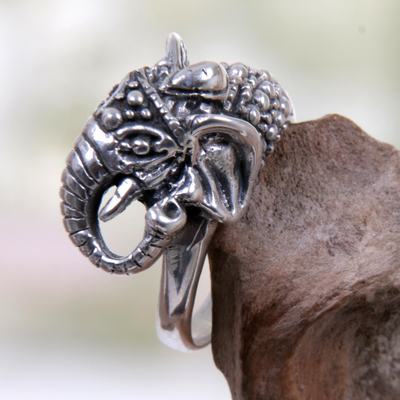 Sterling silver cocktail ring, 'Gallant Elephant' - Sterling Silver Elephant Ring Hand Crafted in Indonesia