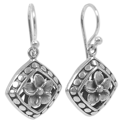 Sterling silver dangle earrings, 'Sacred Flower' - Hand Made Sterling Silver Dangle Earrings Floral Indonesia
