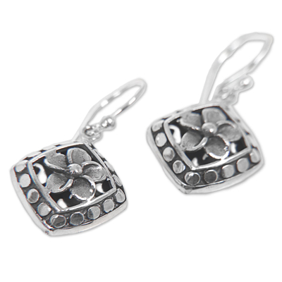 Sterling silver dangle earrings, 'Sacred Flower' - Hand Made Sterling Silver Dangle Earrings Floral Indonesia