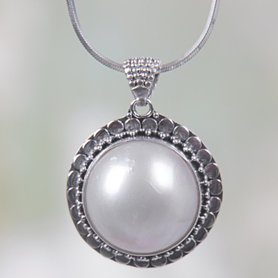 Cultured mabe pearl pendant necklace, Full Moons Glow