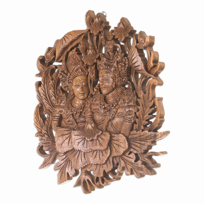 Reliefplatte aus Holz - Sita und Rama Reliefplatten-Wandskulptur aus Bali