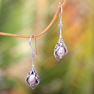 Cultured pearl dangle earrings, White Calla Lily