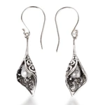 Cultured pearl dangle earrings, 'White Calla Lily' - Balinese Cultured Pearl Earrings Crafted of Sterling Silver