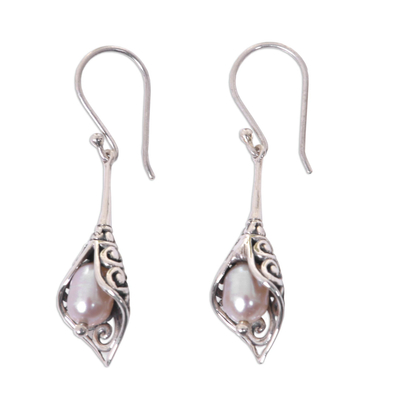 Balinese Handcrafted Cultured Freshwater Pearl Dangle Earrings